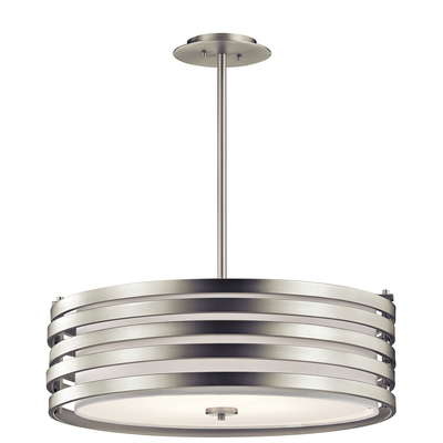 Kichler 43390NI Roswell 9" 4 Light Pendant with Satin Etched Diffuser and Off White Linen Shade in Brushed Nickel